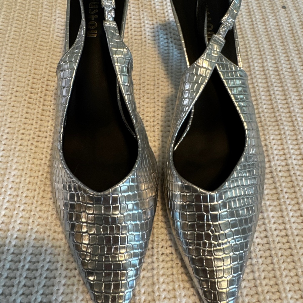 Silver Crocodile Pattern Kitten Heels - image 1